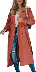Makkrom Women's Double Breasted Long Trench Coat - Slim Windproof This