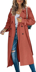 Makkrom Women's Double Breasted Long Trench Coat - Windproof Long