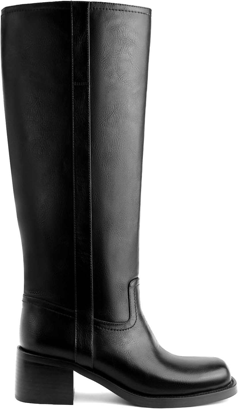 Women's Banana Knee High Boots with Chunky Block Heel Comfort