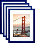 KINLINK 12x16 Picture Frame Navy with Mat - Solid Wood Set of 4