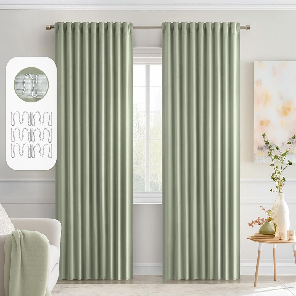 MIULEE Back Tab Sage Green Curtains 90 Inch Long for Privacy