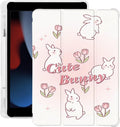 Cute Kawaii Bunny Floral iPad Case with Pencil Holder and Stand