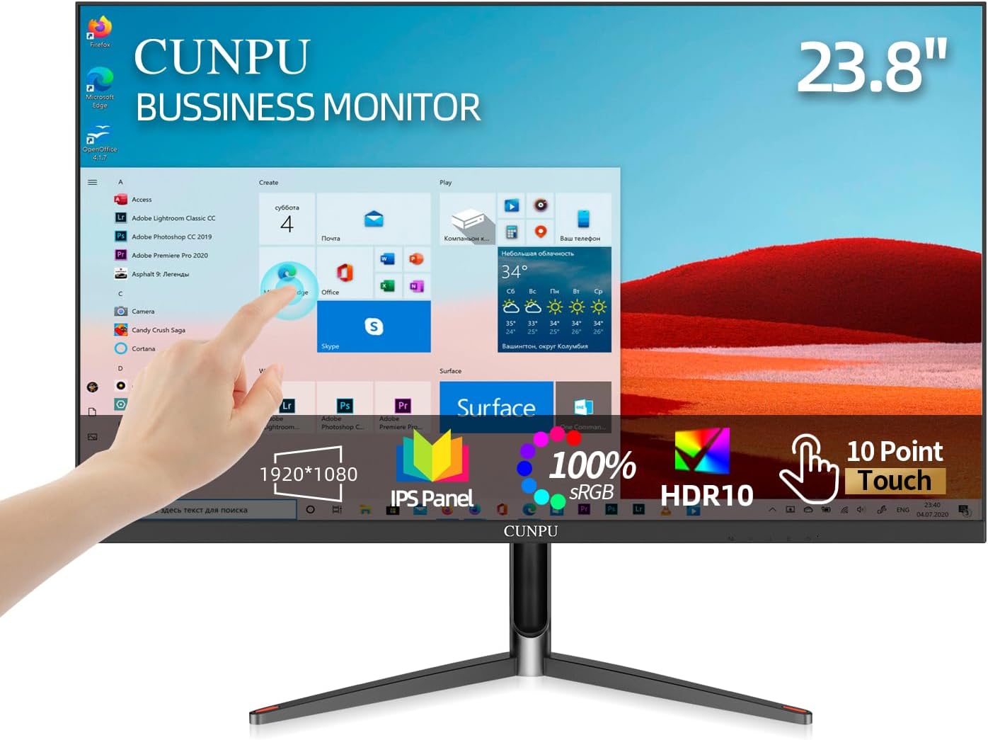 24 Inch Touchscreen Monitor with FHD 1080P and 10 Point Touch