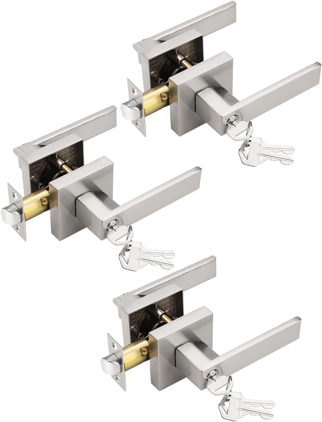 3 Pack Entry Door Levers with Lock and Key for Security