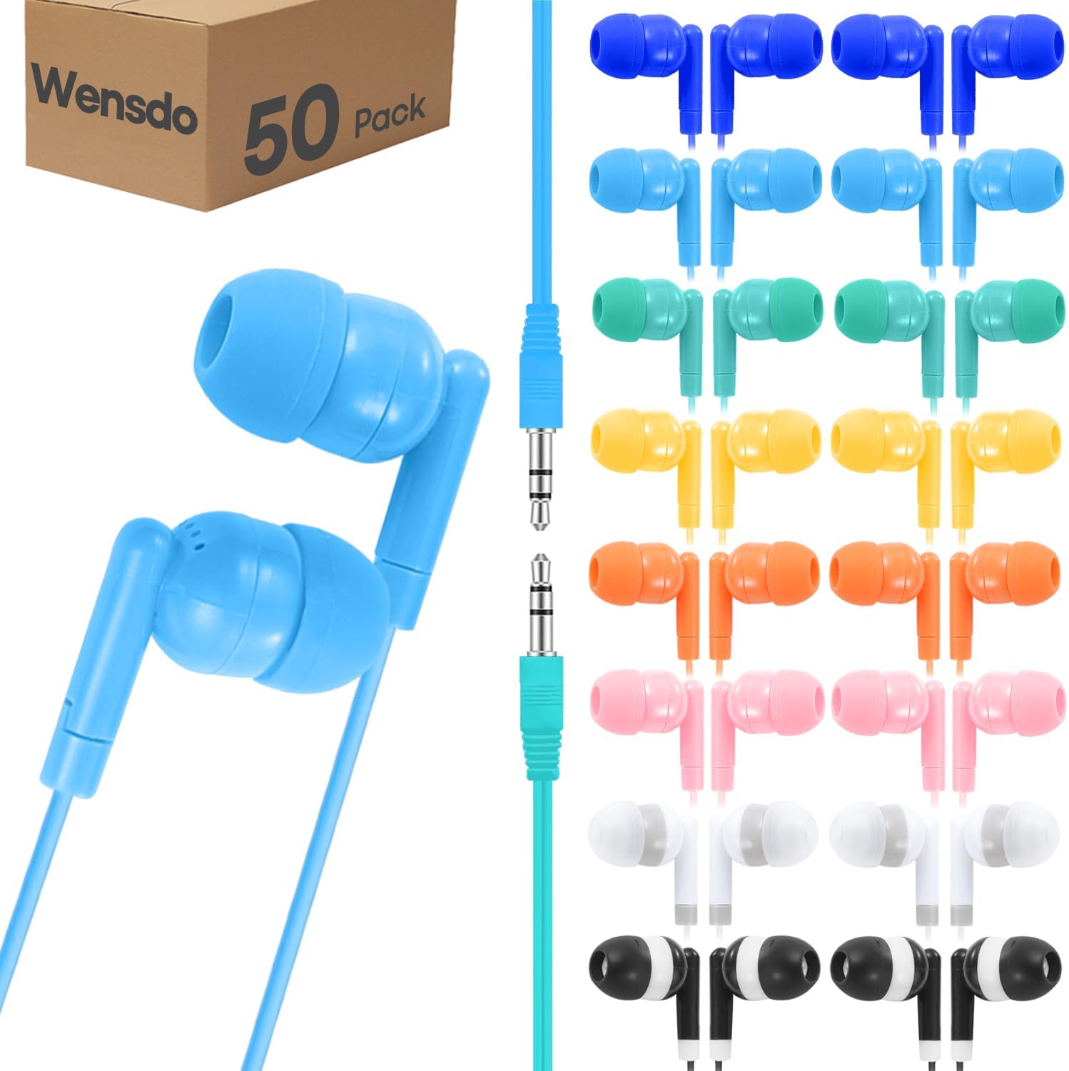 Wensdo 50 Pack Colorful Kids Earbuds for Learning Fun