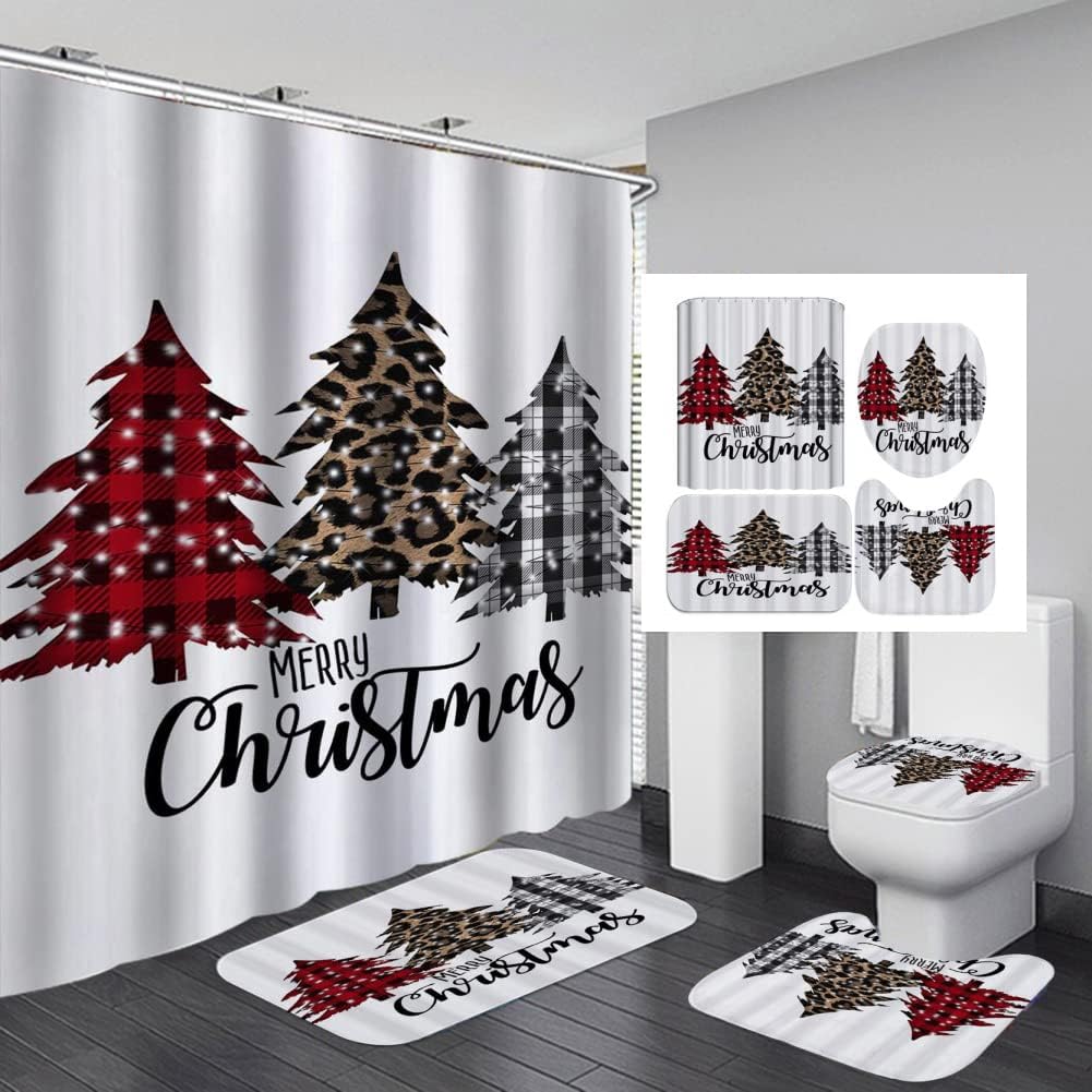 Merry Christmas Shower Set - Festive Waterproof Curtains