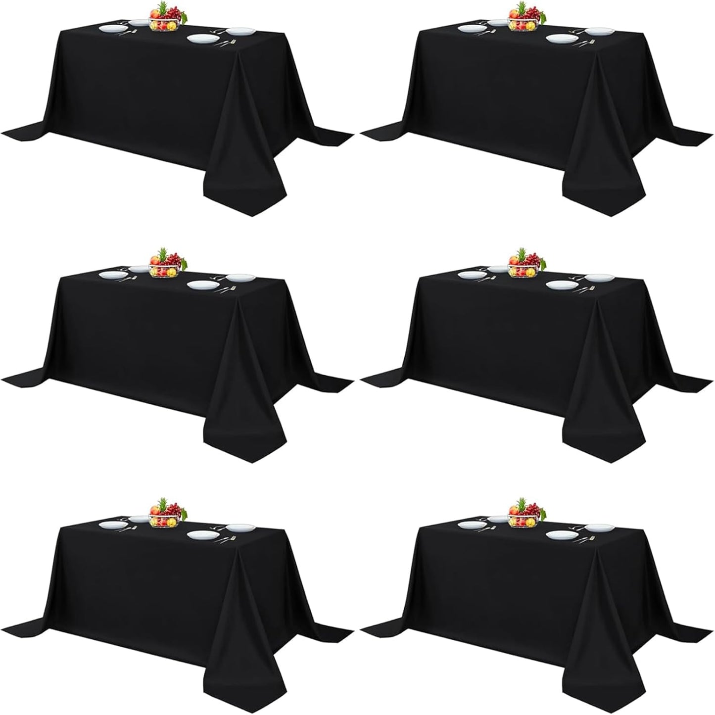 6Pack Black Tablecloths for 8ft Rectangle Tables, Durable Design