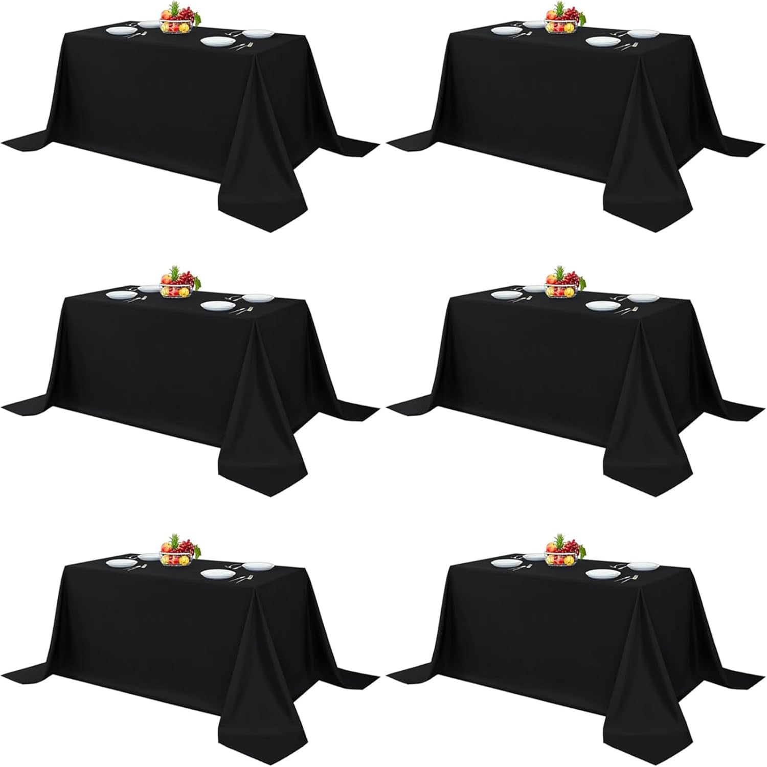 6Pack Black Tablecloths for 8ft Rectangle Tables, Durable Design