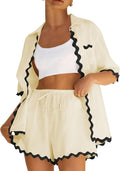 ARTFREE Women's 2 Piece Outfit Sets Beach Short Sleeve Button Down