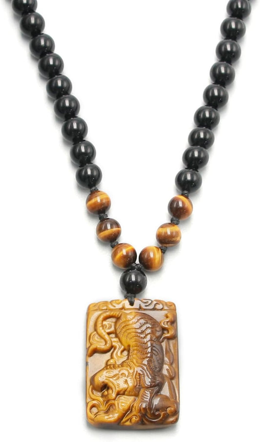 Protection Crystal Tigers Eye Necklace for Men - Real Healing Amulet