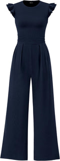 Summer Jumpsuit for Women - Ruffle Cap Sleeve Rib Knit Romper Clothing