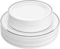 Aya's 100 Silver Rimmed Disposable Dinner and Dessert Plates Set