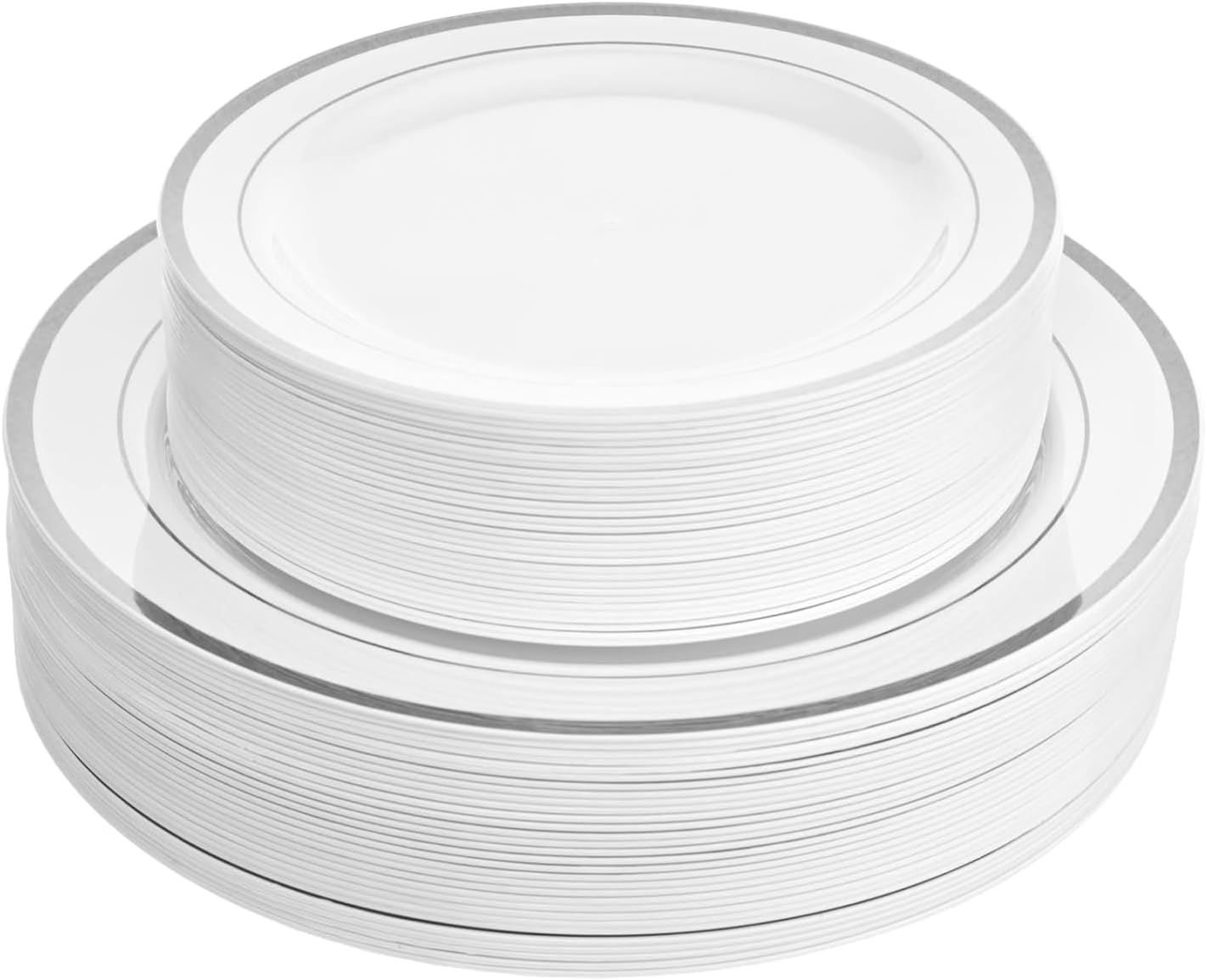 Elegant Silver Rimmed Disposable Dinner and Dessert Plates Set