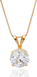 14k Gold 8mm Round Solitaire Cubic Zirconia Pendant Necklace