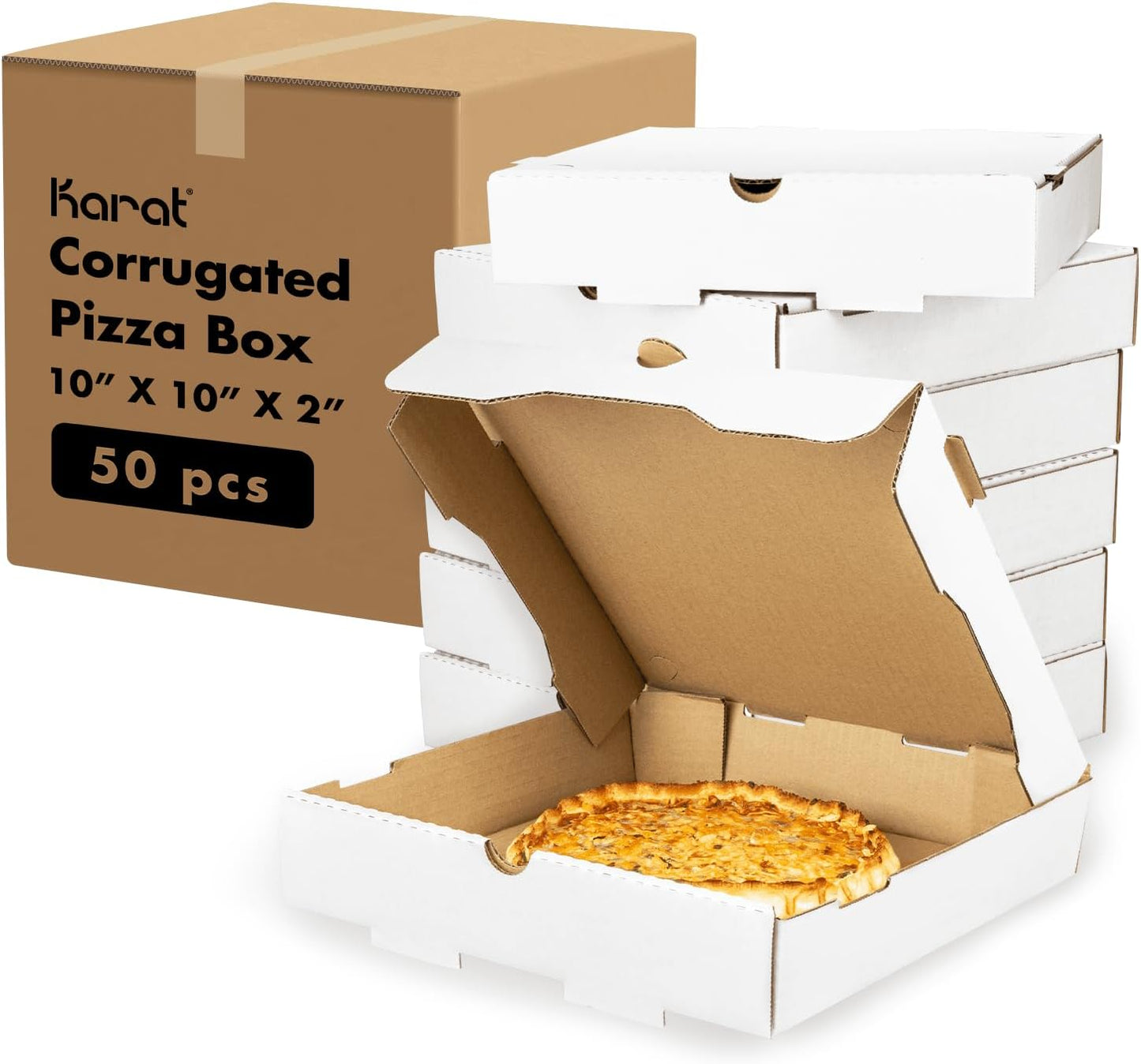 Karat Pizza Boxes 10in x 10in x 2in - Durable Grease-Resistant Design