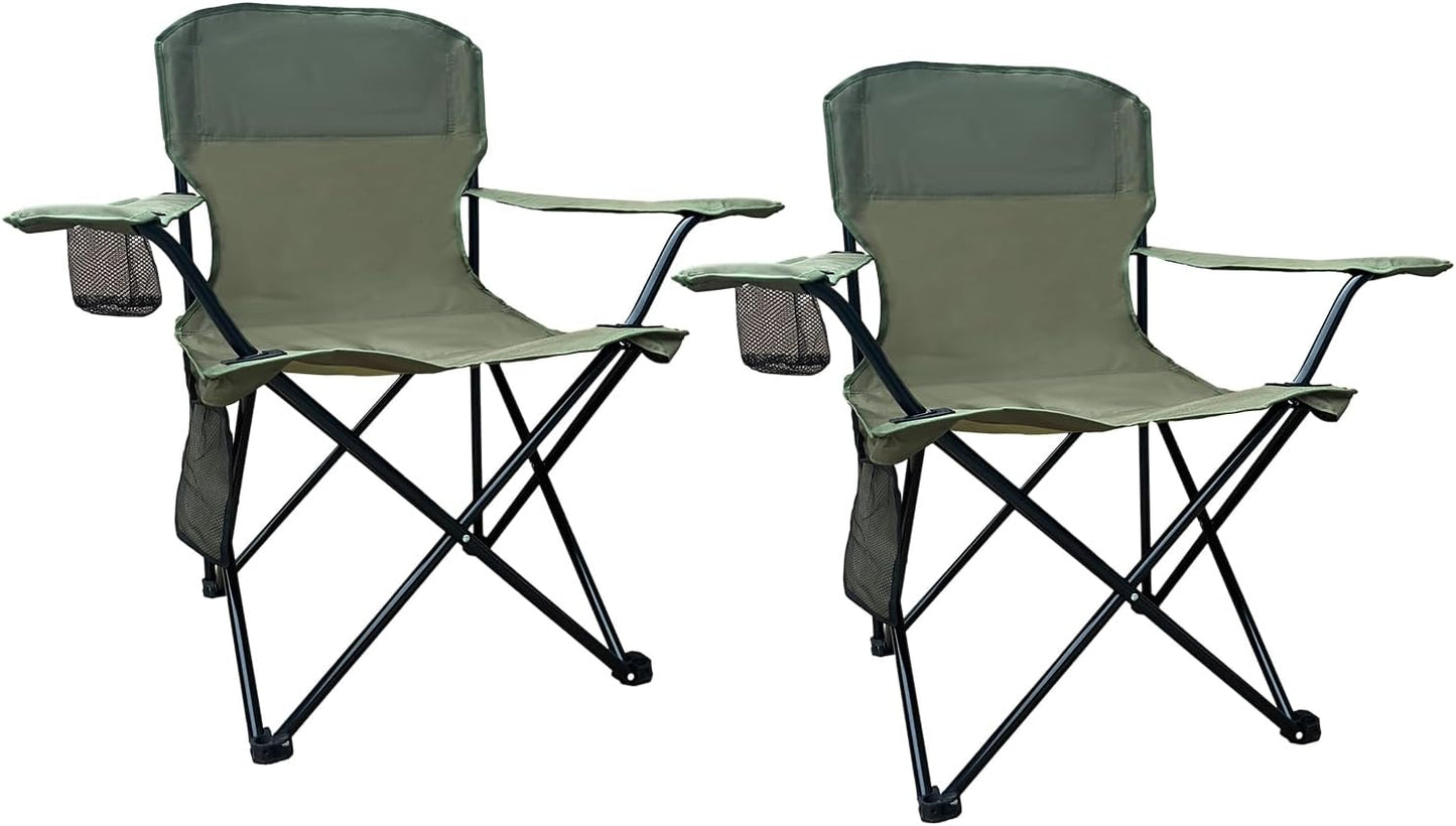 Portable Beach Chair Set - Cup Holder, Storage, Waterproof Bag - Supports 225LBS - Green
