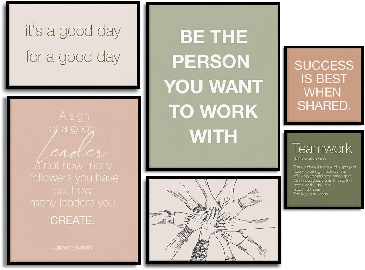 Inspirational Office Wall Art Set of 6 for Teamwork Motivation