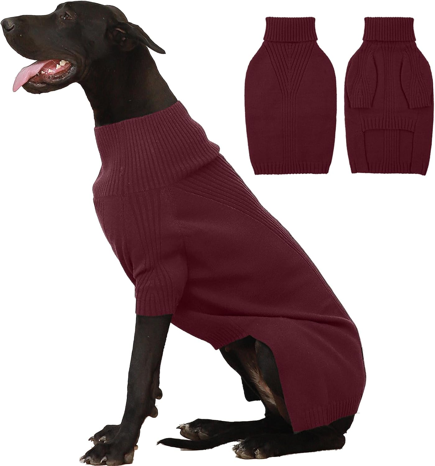 IECOii Extra Large Dog Sweater for Giant Breeds in Burgundy