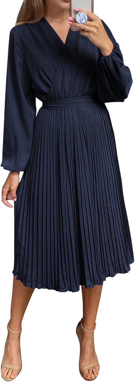 PRETTYGARDEN Women's Spring Midi Dress with Puff Sleeves