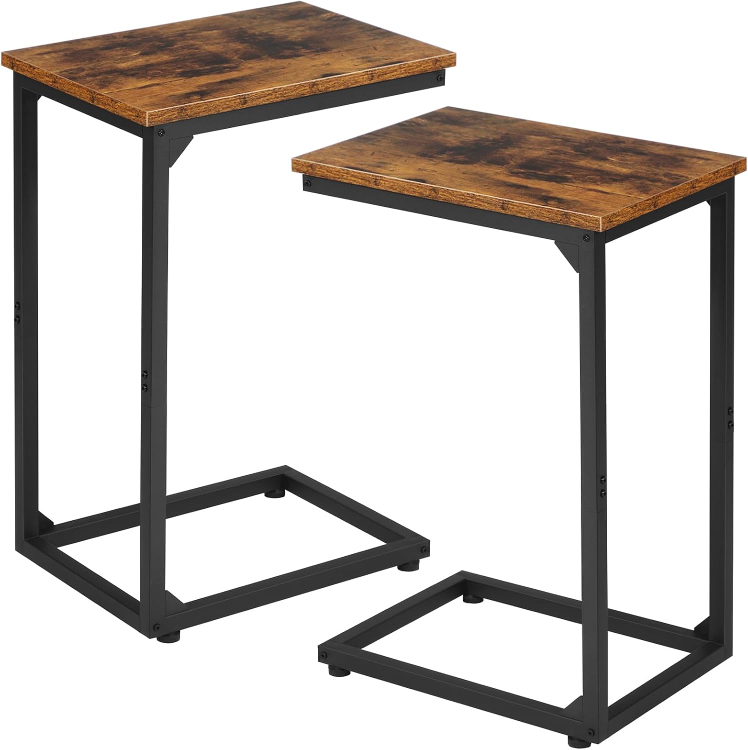 Space-Saving C Table Set for Sofa, Rustic Brown