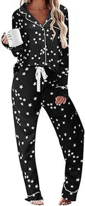 Ekouaer Women's Pajama Set Long Sleeve Button Down - Soft Loungewear