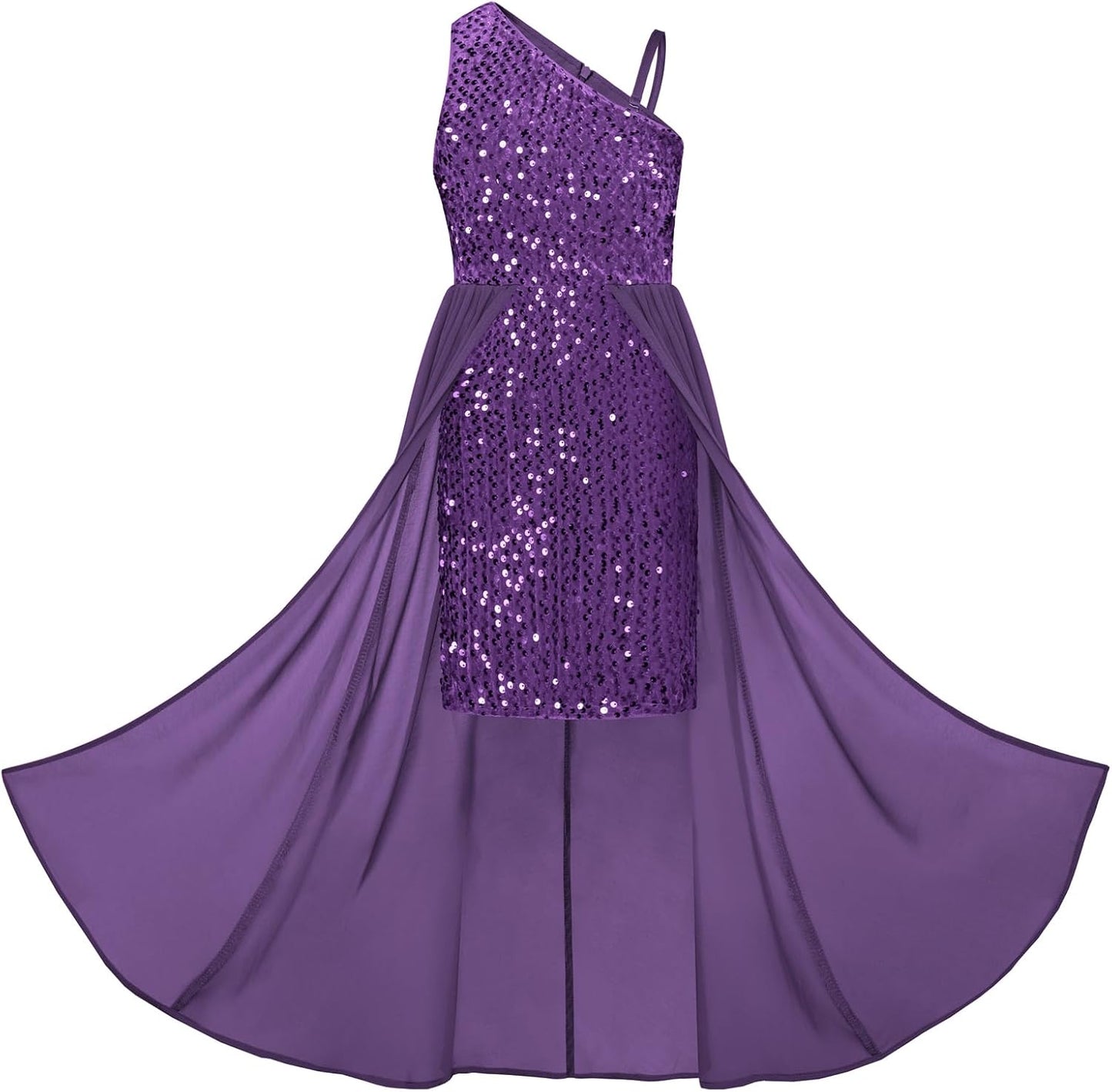Girls Sequin Dress One Sleeve for Prom and Pageant Events