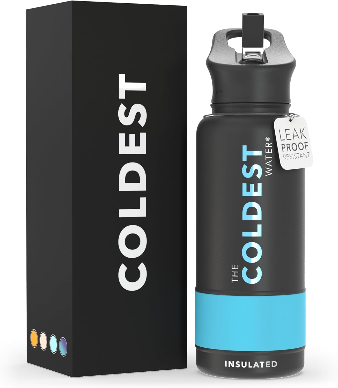 Coldest Insulated Water Bottle with Straw Lid - 32 oz Matte Black