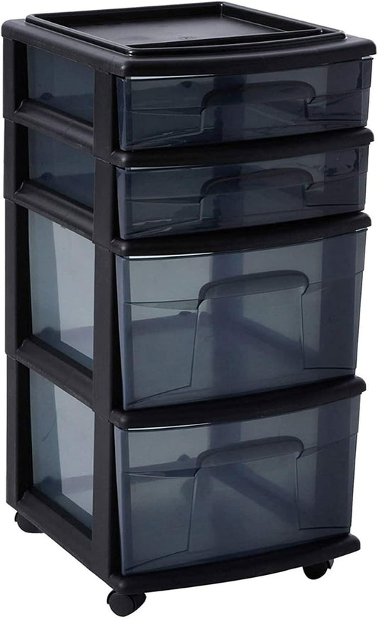 HOMZ 4-Tier Clear Black Drawer Tower - Efficient Storage