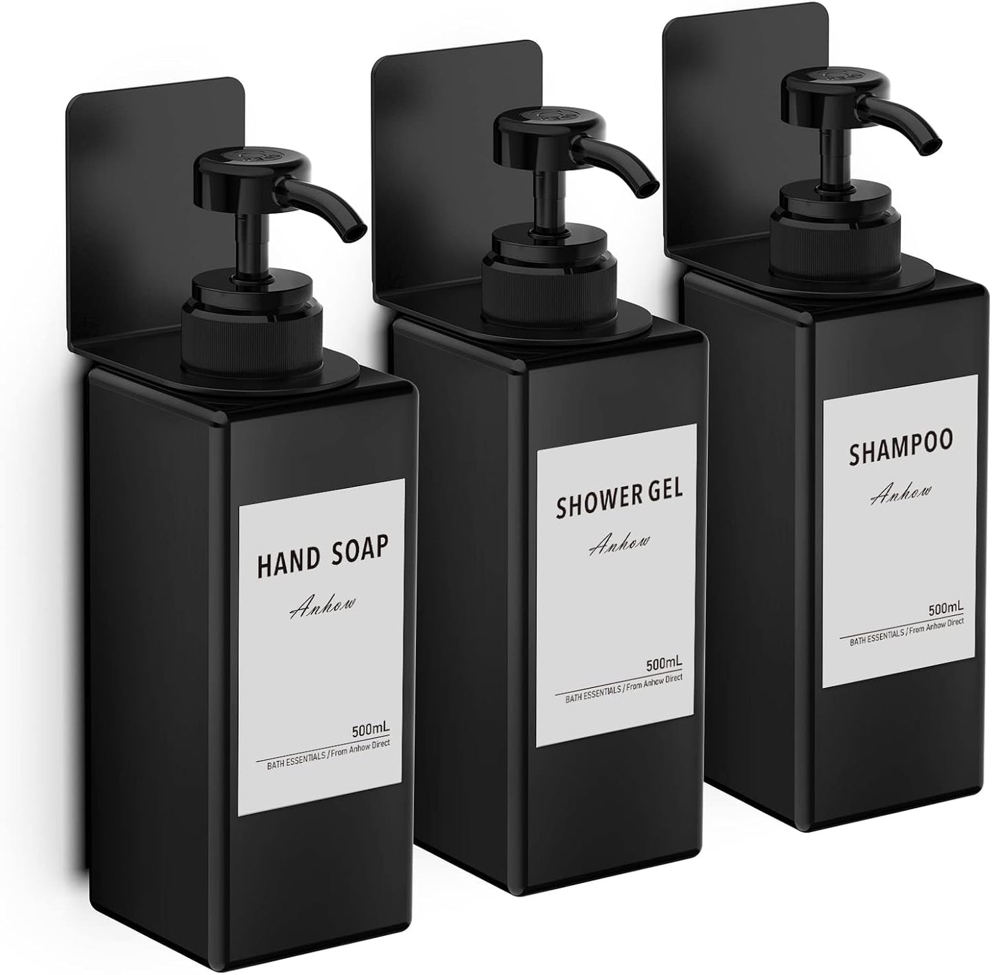 No Drill Set of 3 Dispensers - Refillable & Labeled