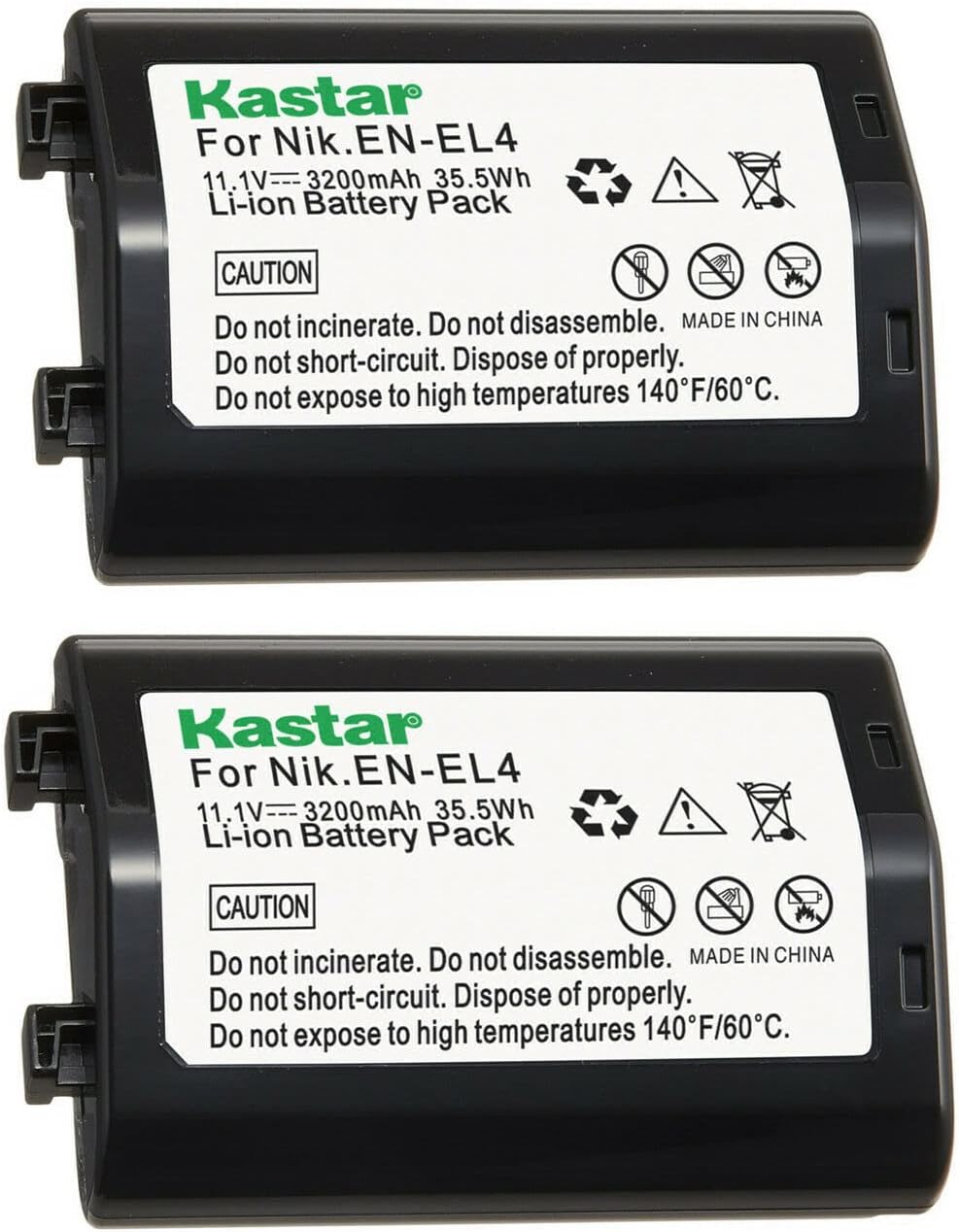 Kastar 2-Pack EN-EL4a Battery for Nikon Cameras - High Capacity