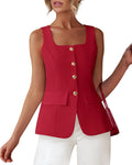 Womens Sleeveless Suit Vest Square Neck Blazer - Slim Fit