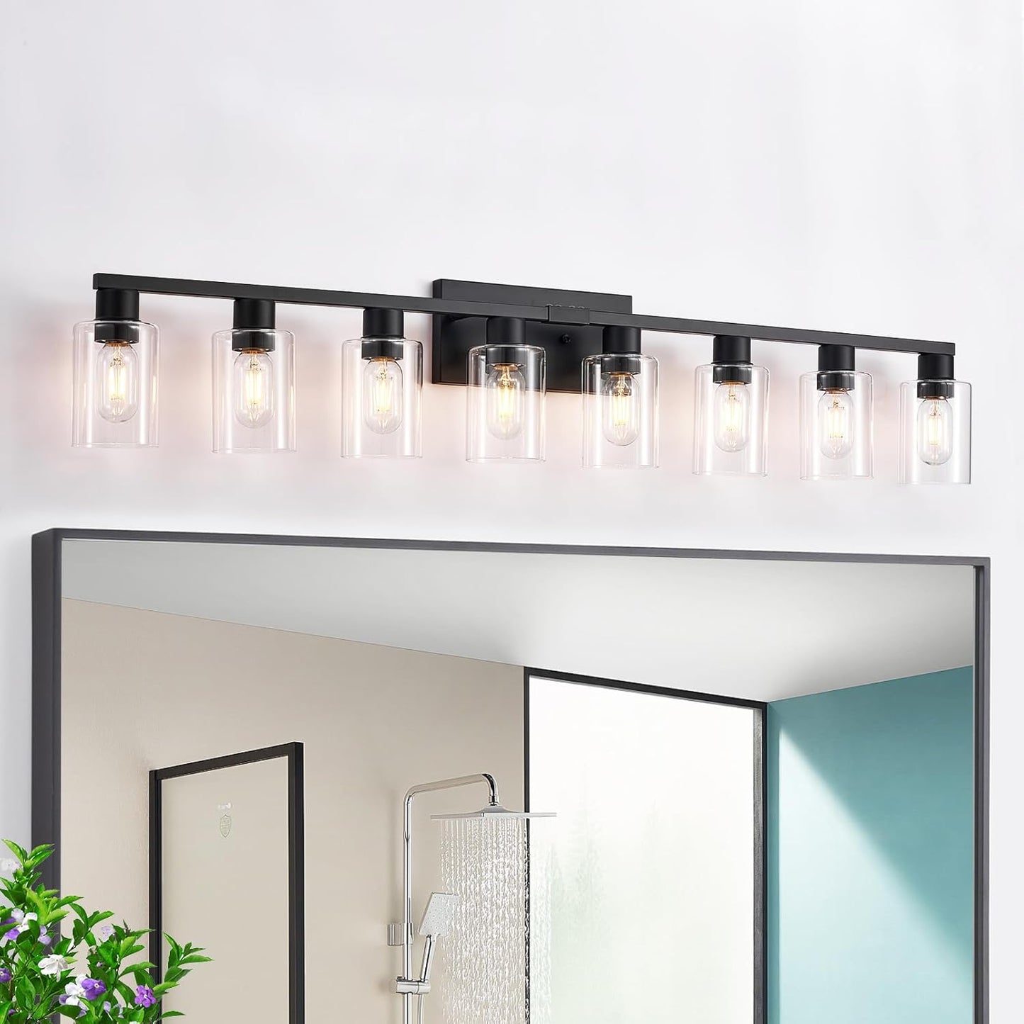 8 Light Bathroom Vanity Light with Clear Glass Shade Design