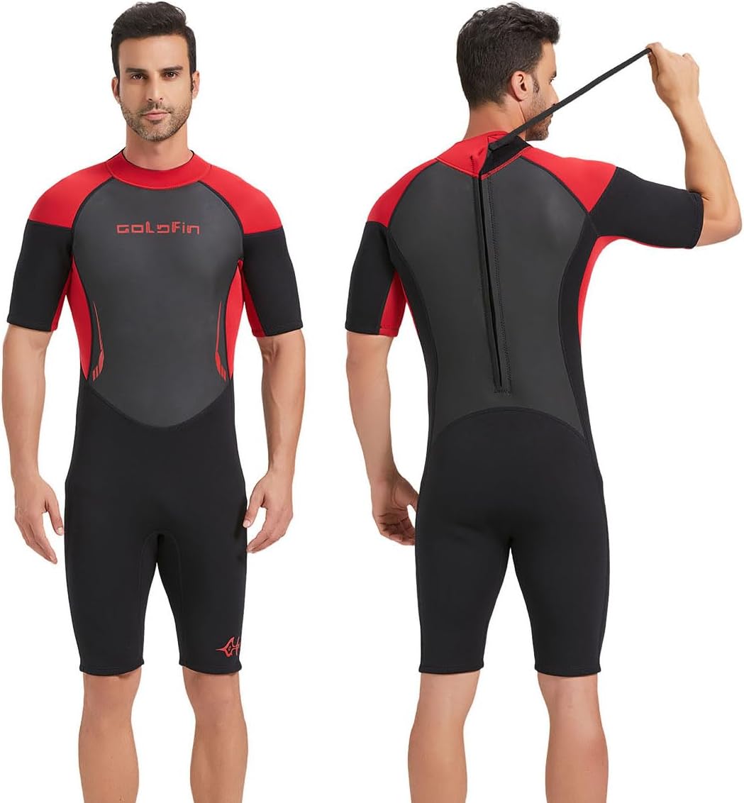GoldFin Mens Wetsuit 3mm Shorty Back Zip for Water Activities