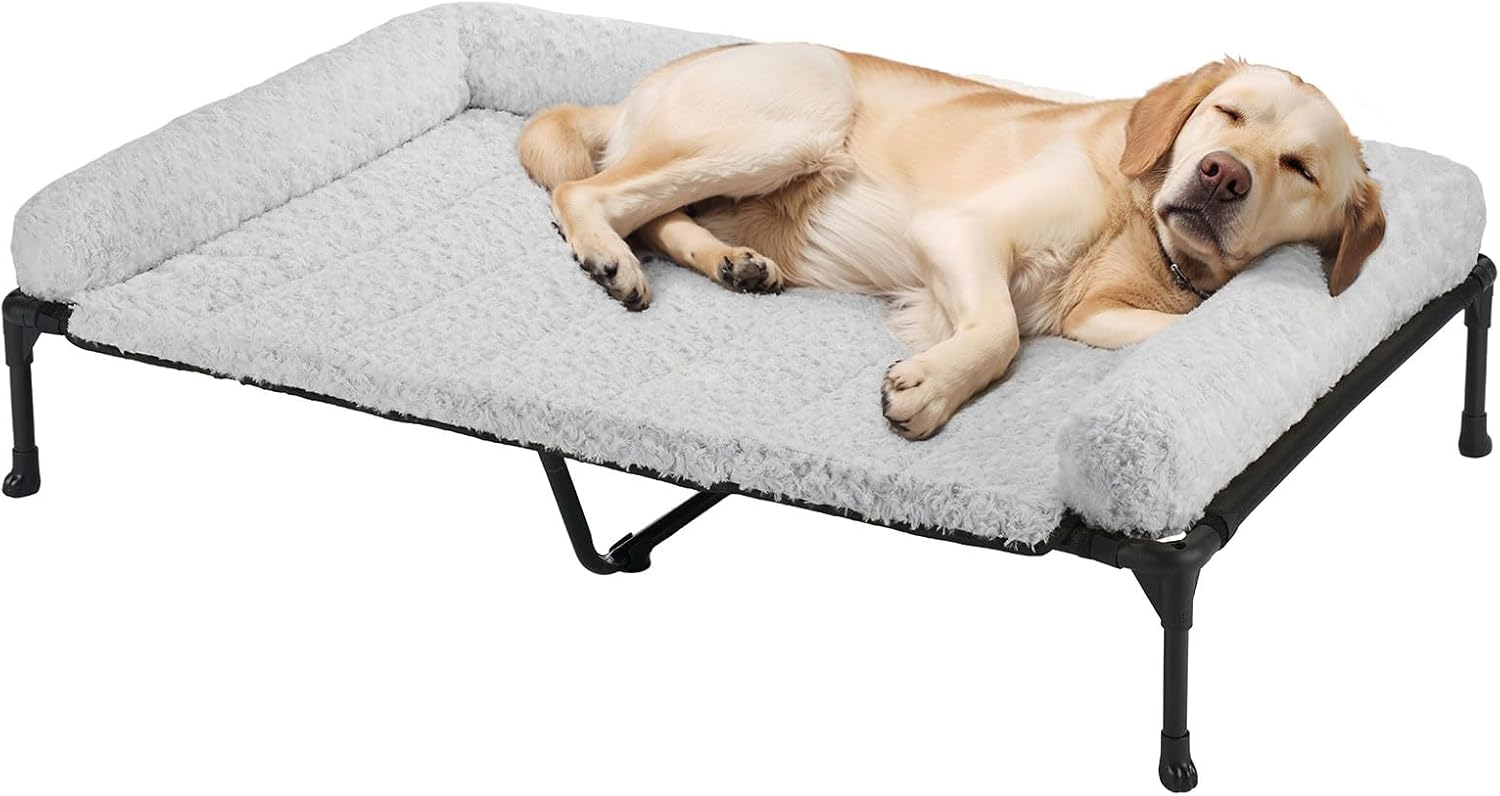 Cooling Elevated Dog Bed with Plush Bolster Cushion for Comfort