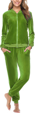 Velour Tracksuit Womens Sweatsuit Set - Long Sleeve Zip Jacket