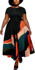 Women Plus Size Formal A Line Maxi Dress Self Tie Waist (Style 7NNM)