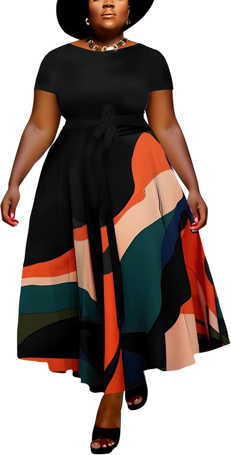 Women Plus Size A Line Maxi Dress with Pockets for Elegance