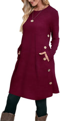 OFEEFAN Long Sleeve Tunic Dress with Pockets and Side