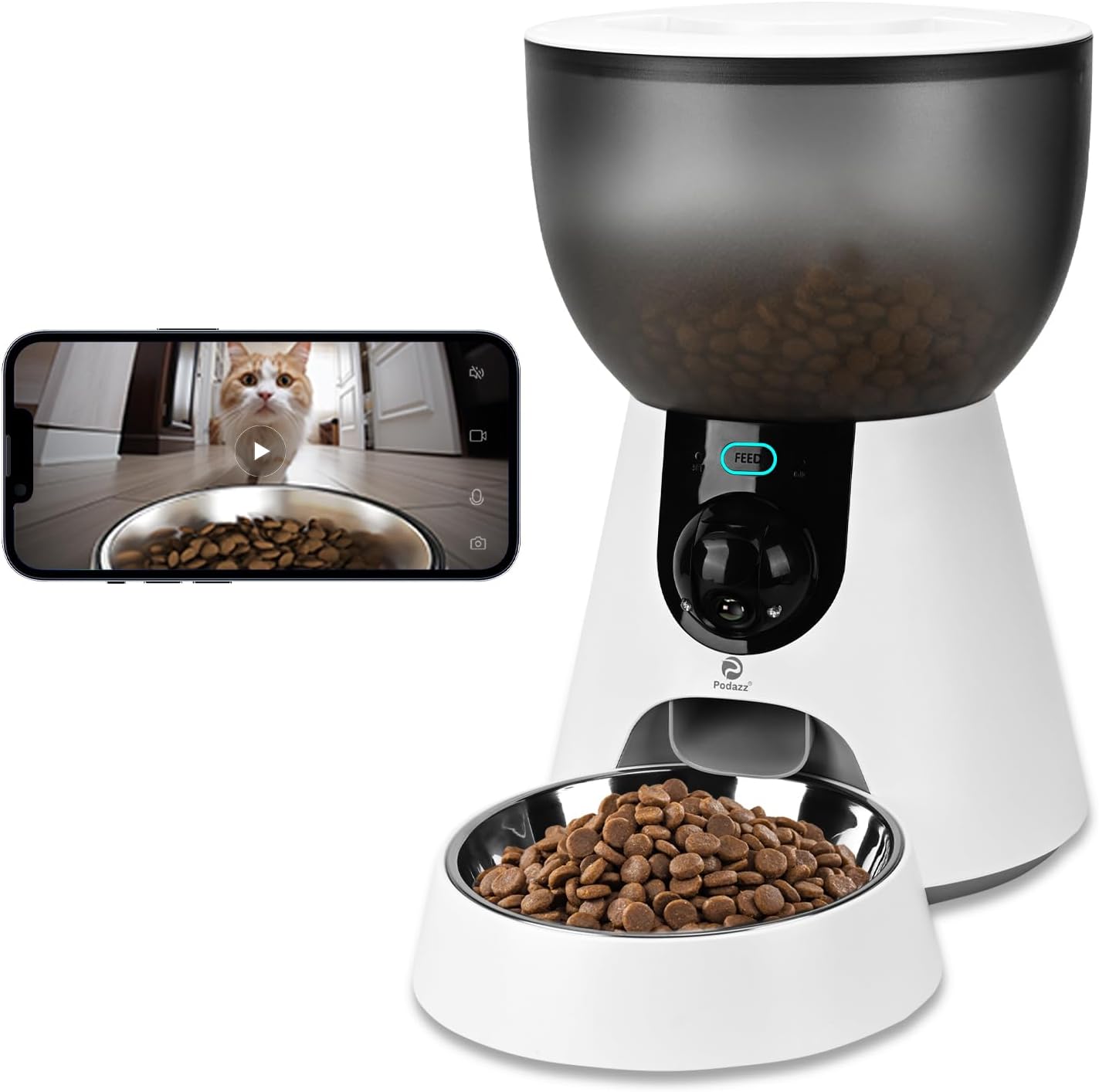 Podazz Smart Pet Feeder: 5G Wi-Fi, HD Video, Night Vision