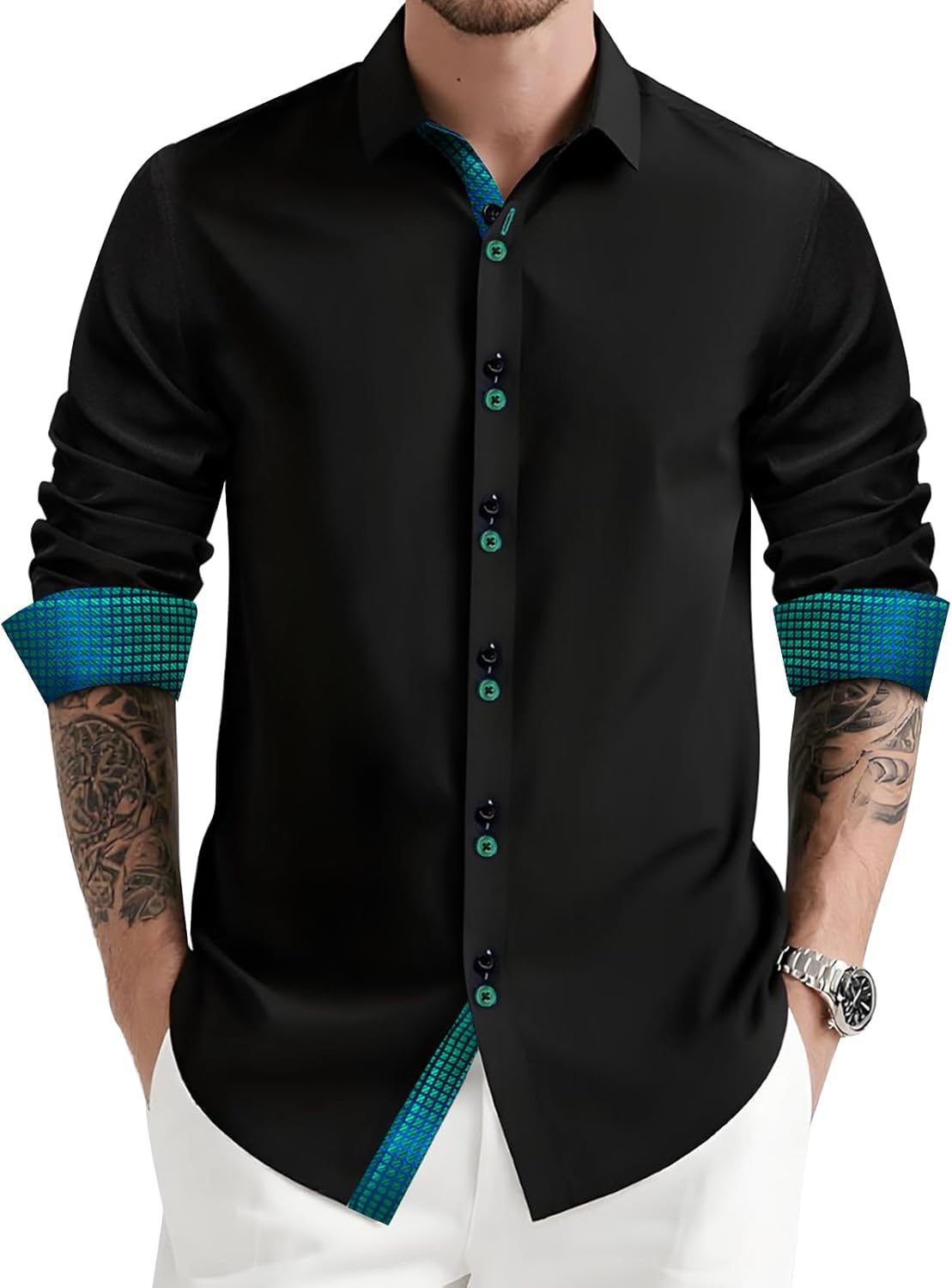 DiBanGu Men's Dress Shirt Long Sleeve Casual Button Down Style