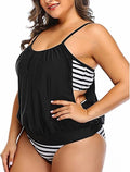 Daci Women Plus Size Tankini Swimsuit Blouson Top and Bottom Set