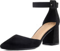 Pointed Toe Low Chunky Heels for Women - Wide Sizes, Ankle Strap