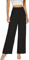 Women Office Wide High Waist Pants - Loose Fit Pleated Front