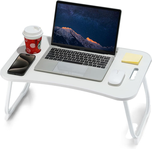 Laptop Bed Desk with Cup Holder & Tablet Slot for Comfort