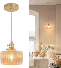 Pendant Light with Amber Striped Glass Lampshade - Warm Vintage Glow