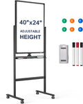 Mobile Dry Erase Board on Wheels - Reversible 40 x 24 Whiteboard