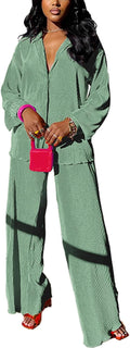 casual 2 piece outfit for women - linen-look plisse set