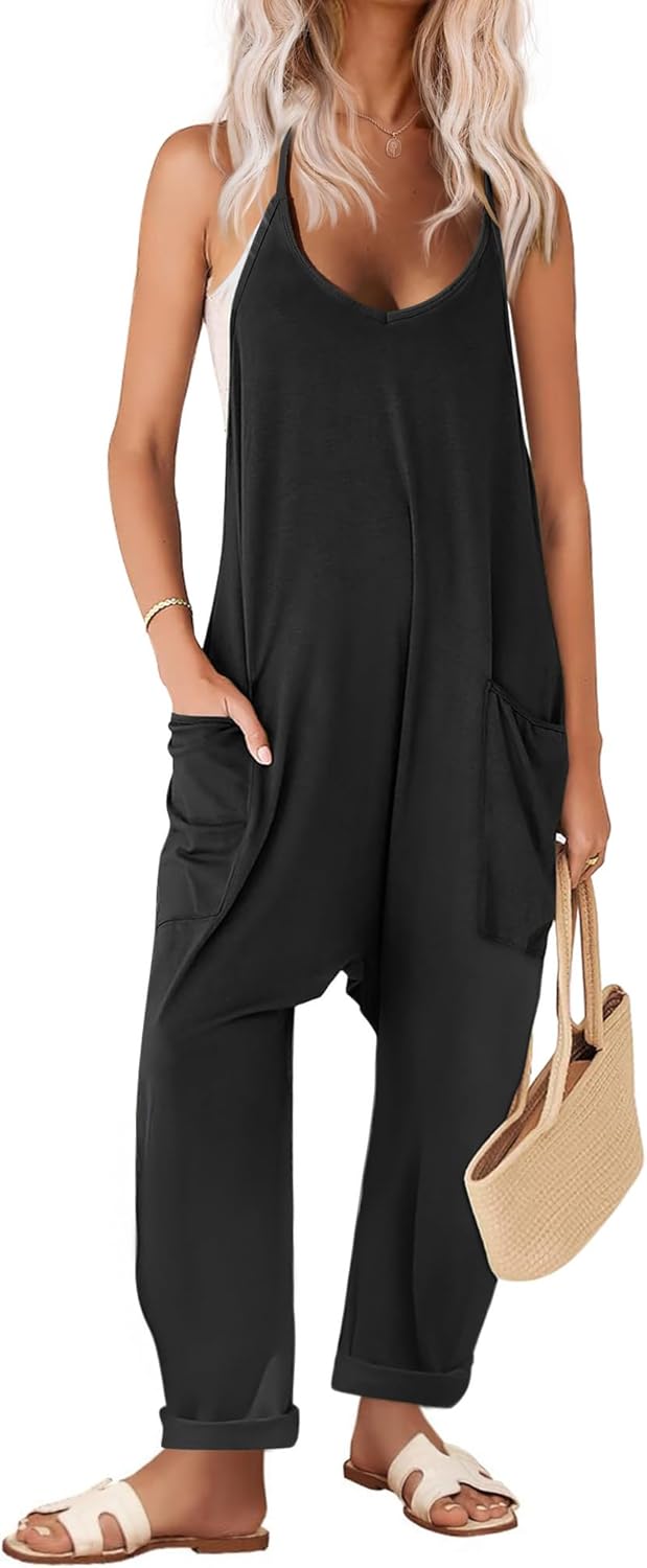 Ekouaer Womens Sleeveless Jumpsuit with Pockets for Casual Wear