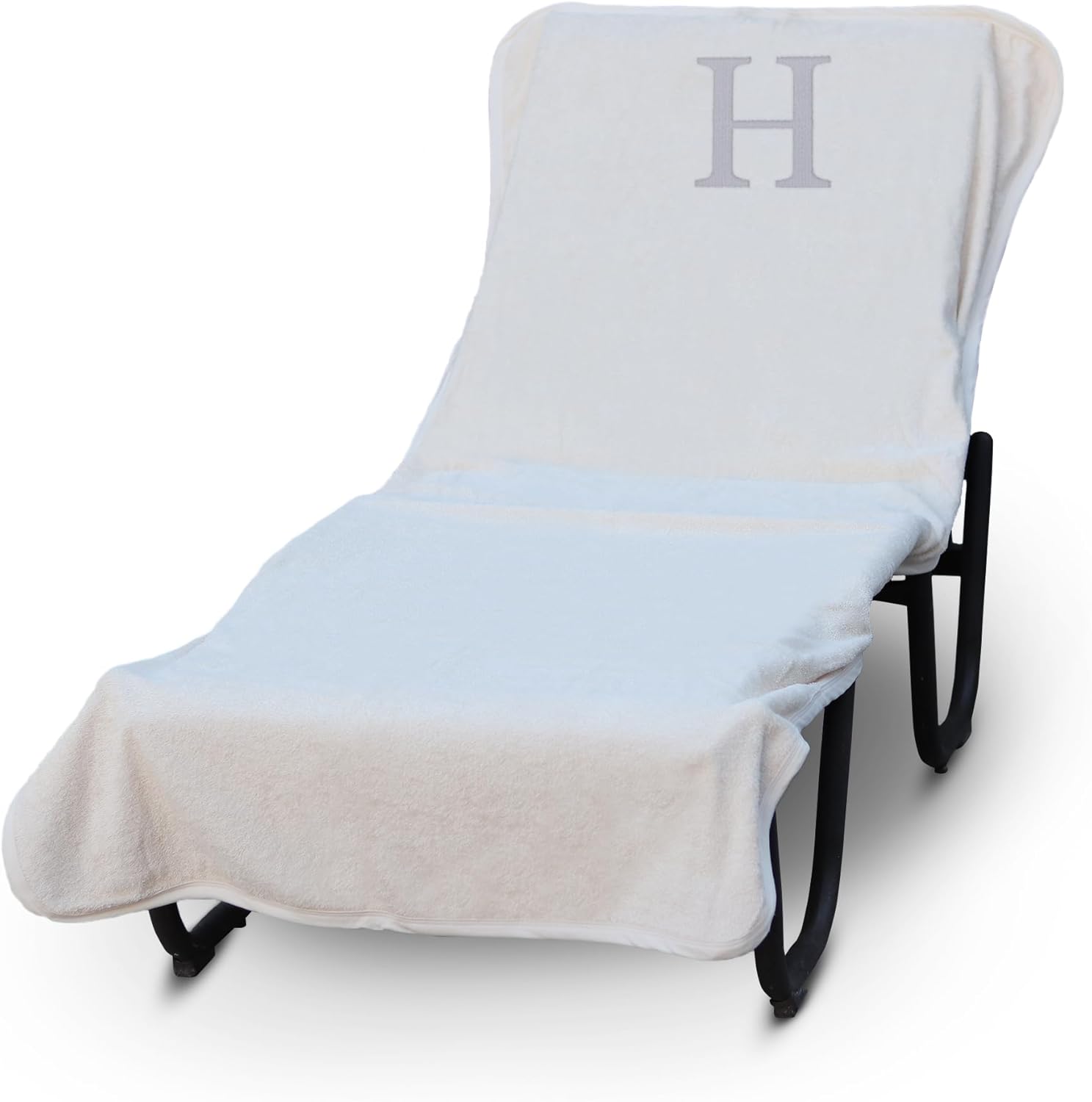 Luxury Hotel Monogrammed Pool Chaise Lounge Cover - White
