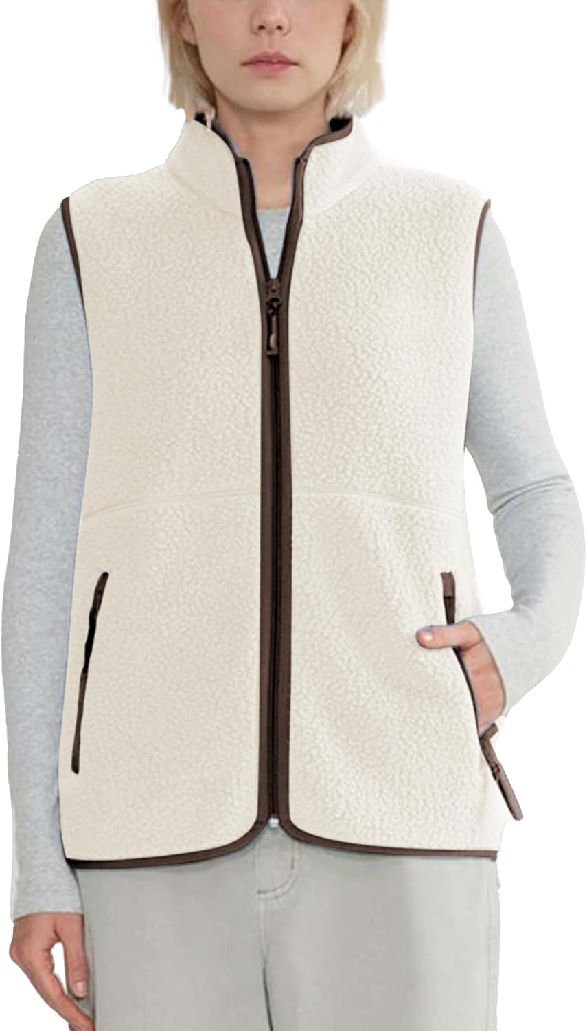 Trendy Warm Sherpa Fleece Vest for Women - Lightweight Zip Jacket